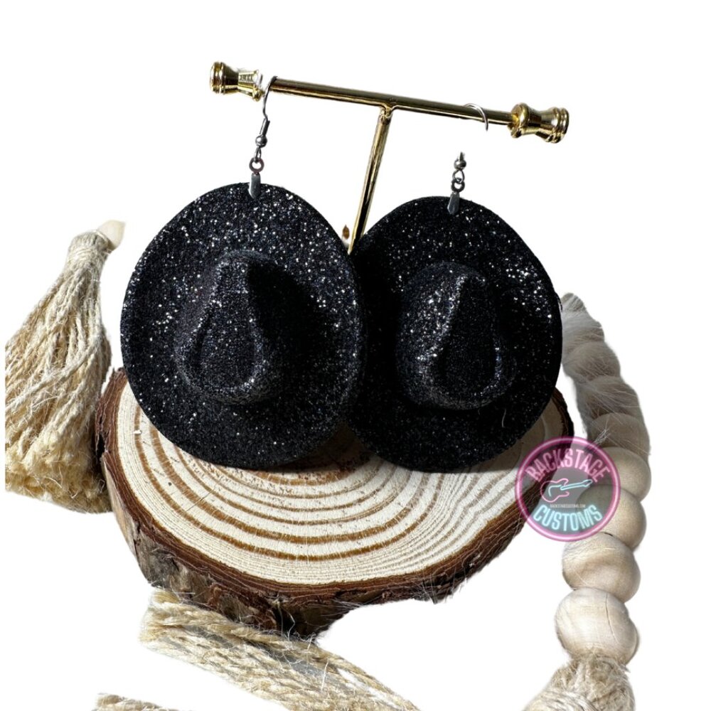 Cowgirl Hat Glitter Dangle Earrings